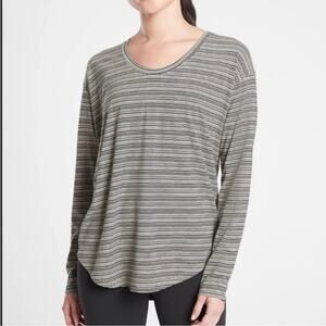 Athleta Cloudlight Stratus Striped Top #657835 Black/White/Gray XL